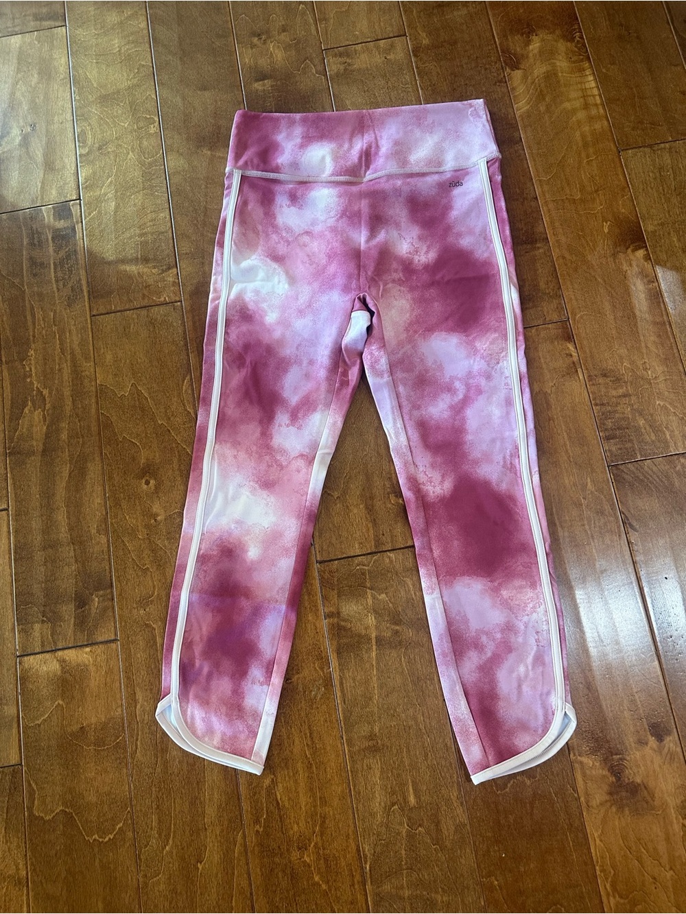 zuda Pink Tie-Dye Women's Leggings with White Trim